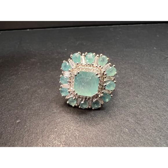 NEW grandidierite and zircon cocktail ring in rhodium over 925 silver size 7 - Picture 10 of 16